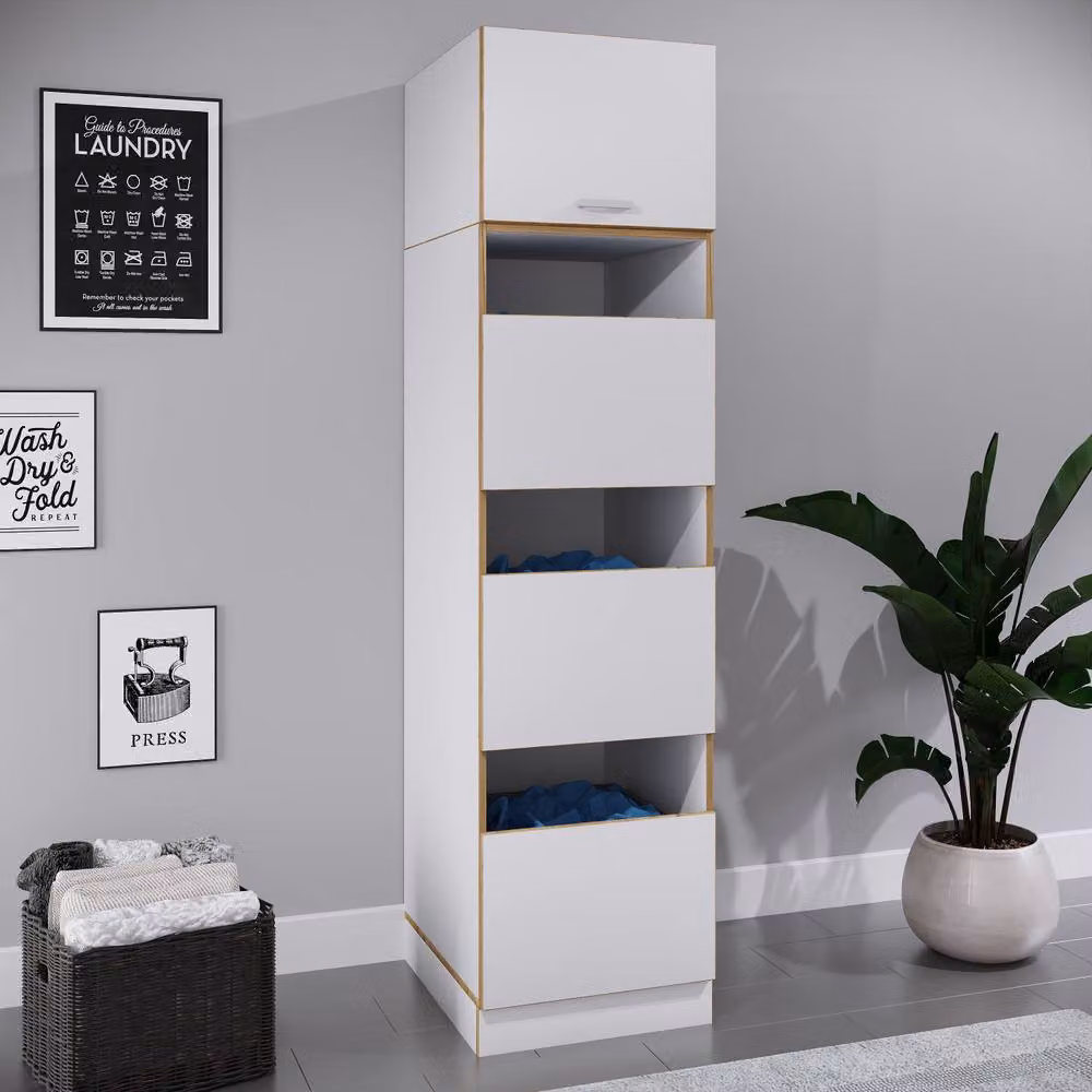 VCM Rislo Linen Cupboard in White with 4 Compartments and Hinged Doors, H 200 x W 50 x D 60 cm – 3