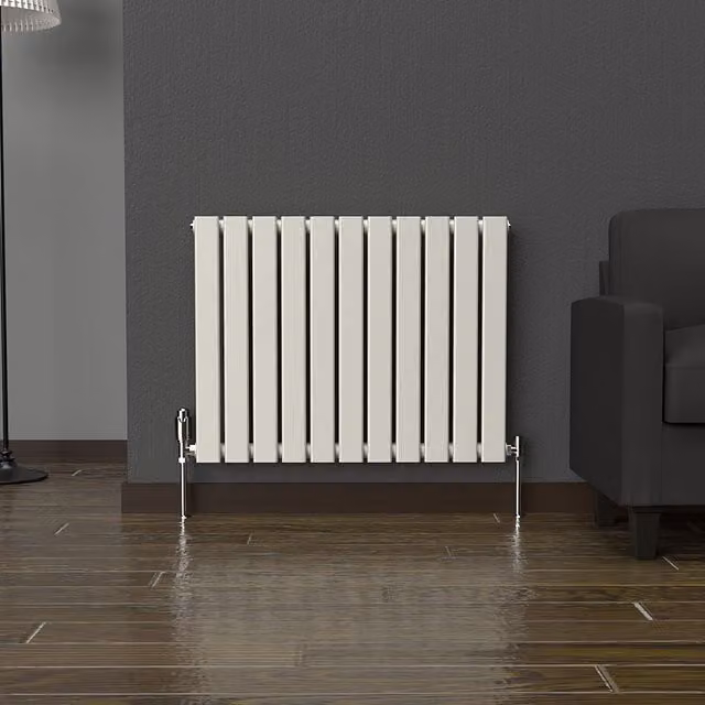 Lux Heat Flat Horizontal Single Coloured Radiator in Stone White, W: 77 cm, H: 60 cm