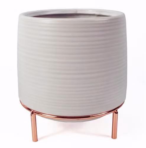 Leaf White Ceramic Planter with Gold Metal Stand, W/D/H: 17 x 17 x 18 cm