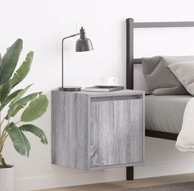 Berkfield Home Wall-Mounted Bedside Cabinet in Grey Sonoma, W: 38 cm, D: 34 cm, H: 40 cm – 1