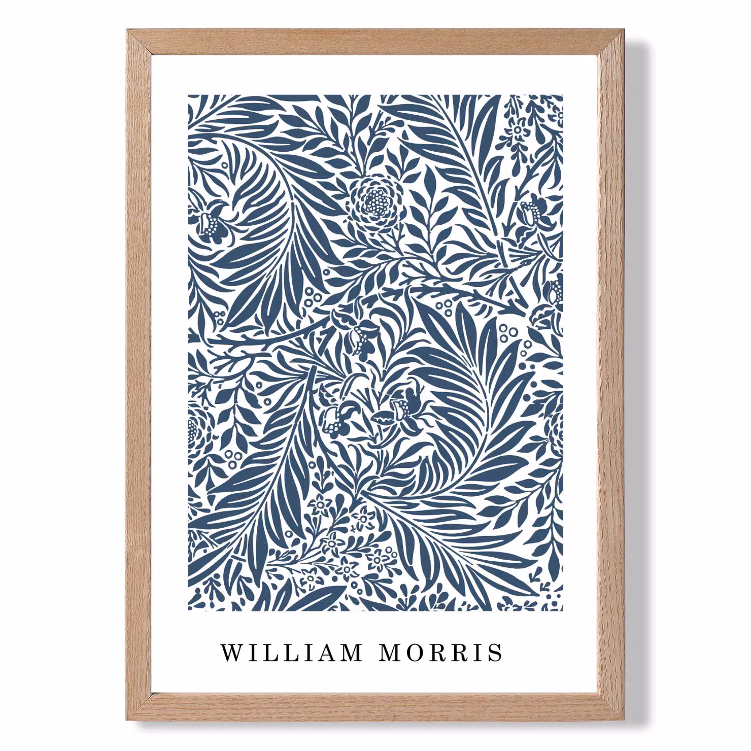 ARTZE Vintage William Morris Larkspur Floral Art Print in Blue and White with Oak Wood Frame, A3 – 2