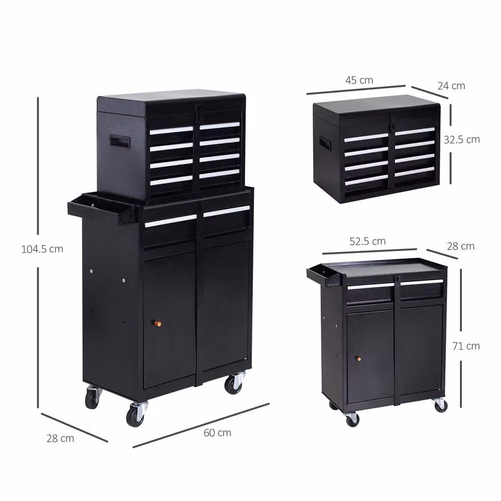 STILVORA Metal Tool Cabinet with Lockable Drawers and Wheels, Black – 4