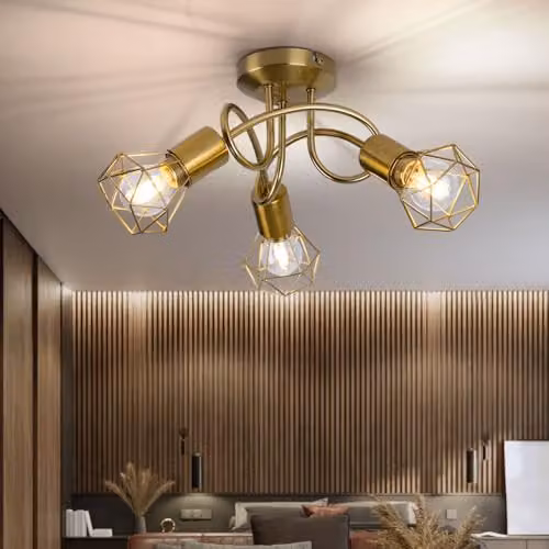 Globo Lighting Industrial Gold Ceiling Spotlight for Living Rooms, Bedrooms and Hallways, 3 x E14 Bulbs – 2