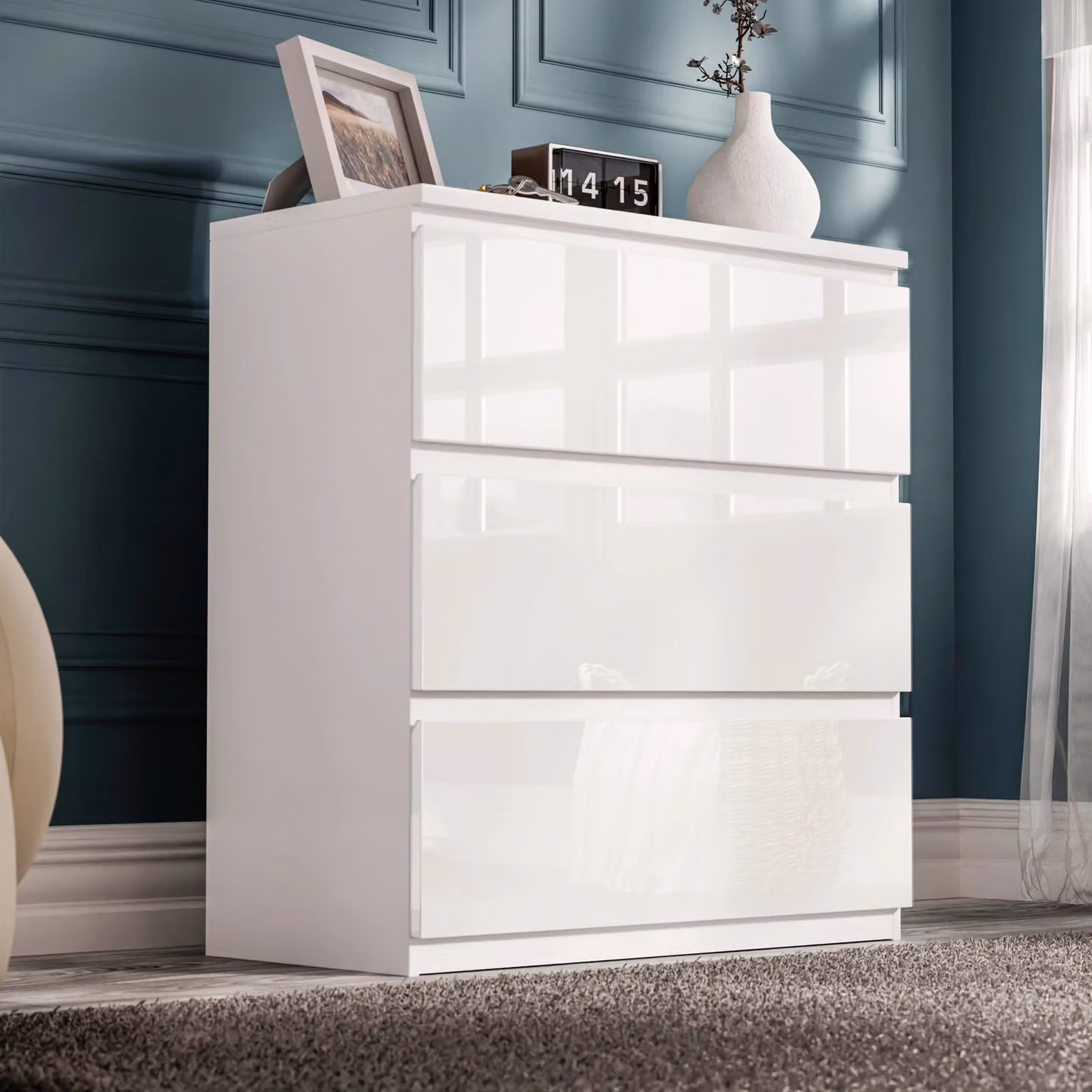 DHS High Gloss 3 Drawer Chest in White