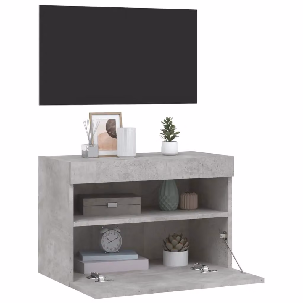 Berkfield Home Modern Wall Mounted TV Cabinet with Integrated LED Lights in Matt Concrete Grey, W: 60 cm, D: 40 cm, H: 40 cm – 4