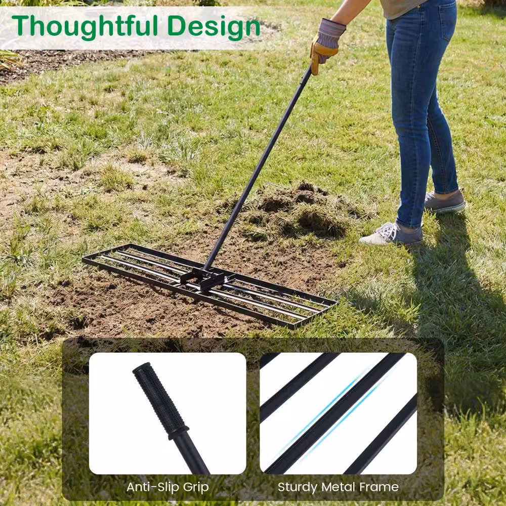 Gymax Metal Lawn Leveling Rake with Adjustable Long Handle in Black – 5