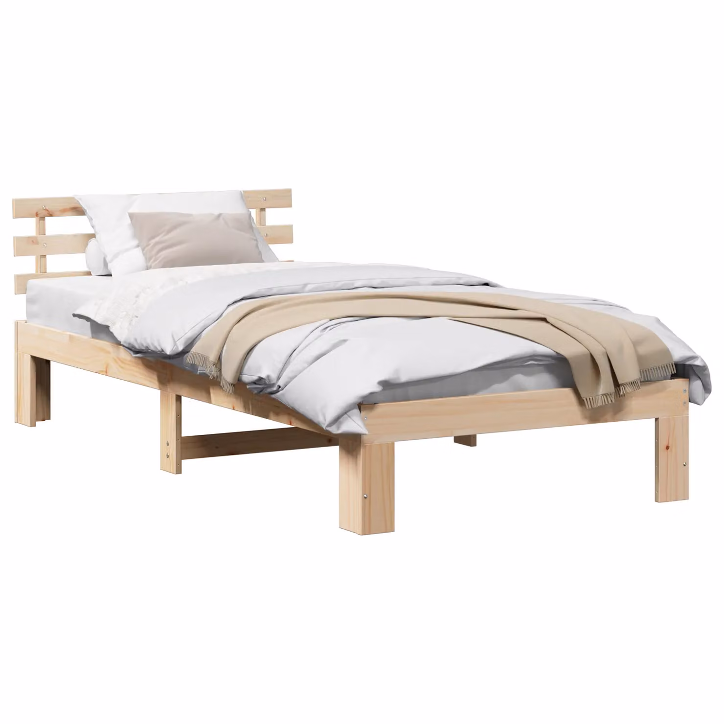 Berkfield Home Natural Solid Pine Wood Bed Frame, Brown, W: 100 cm, D: 200 cm – 2