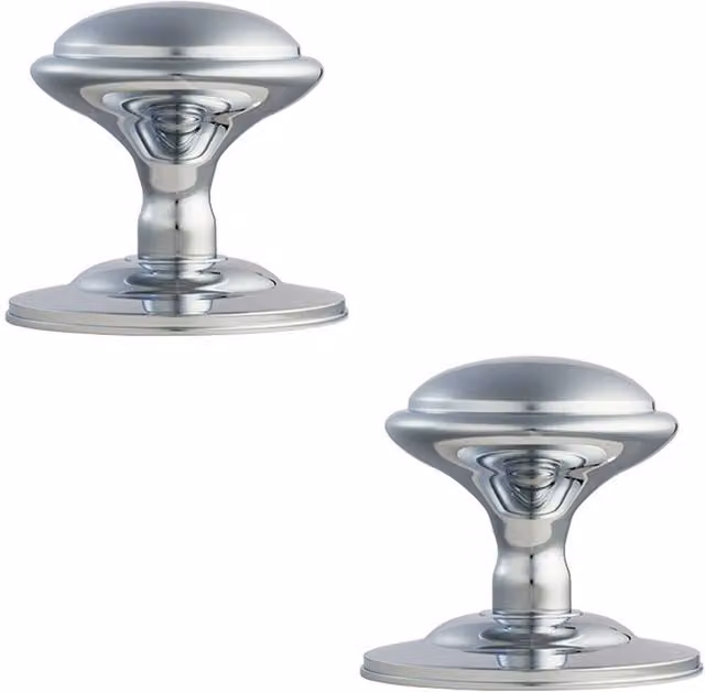 Loops 2x Round Victorian Centre Door Knobs in Polished Chrome, 85mm Rose Outdoor Handles
