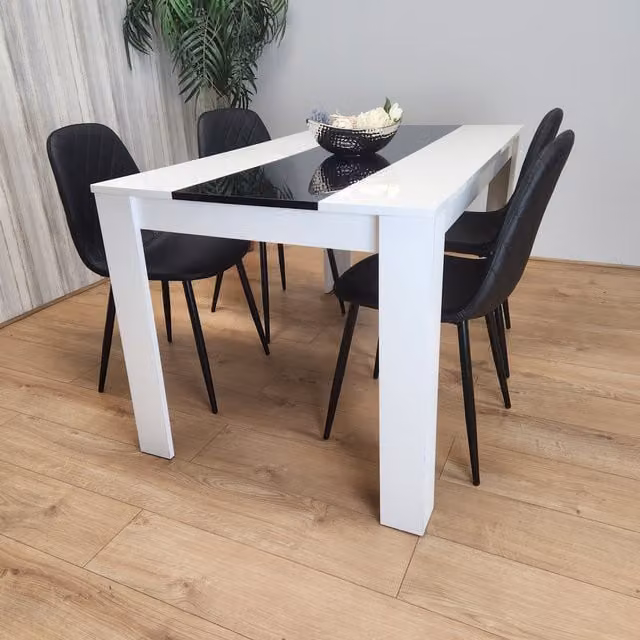 Kosy Koala Modern Rectangular Glass Dining Table and Chairs Set in Black and White