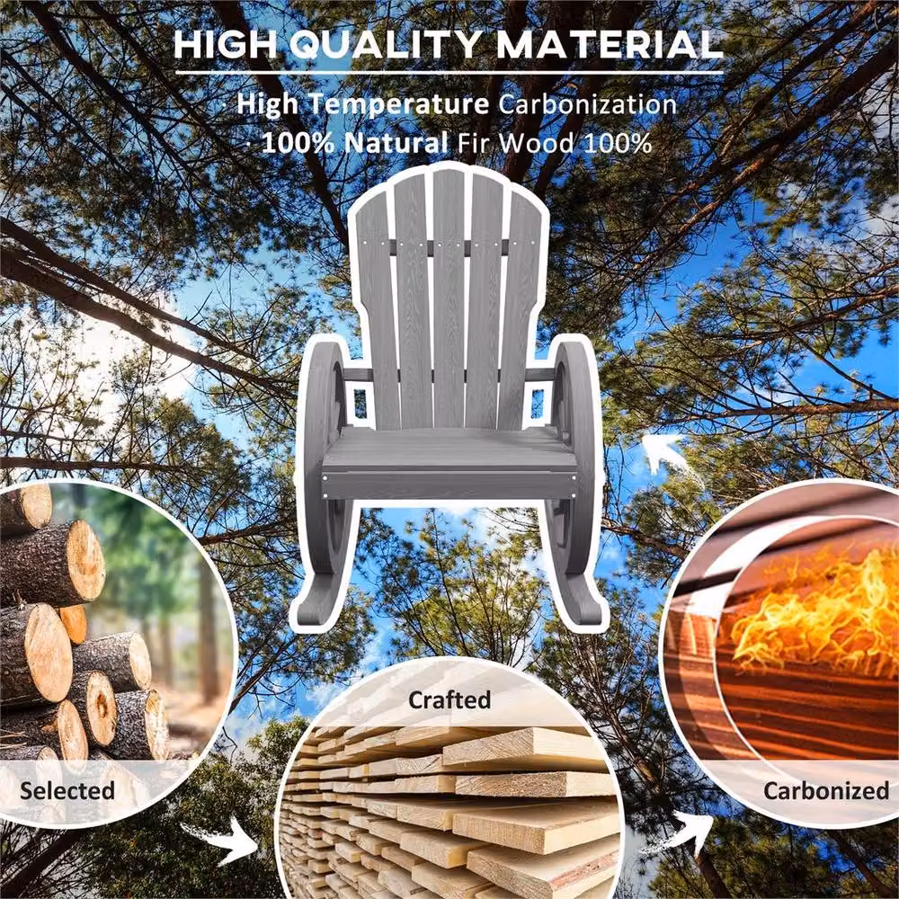 EONLION Grey Outdoor Garden Rocking Chair with Armrests in Treated Hardwood – 4