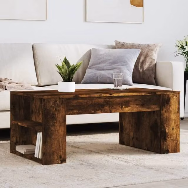 Berkfield Home Smoked Oak Coffee Table in Brown, W/D/H: 102 x 55 x 42 cm – 1