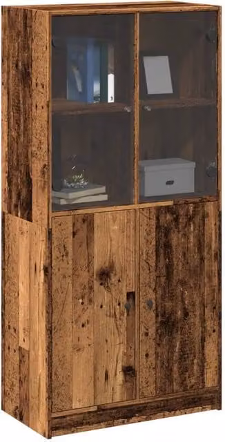 Berkfield Home Highboard with Glass Doors in Brown, W/D/H: 68 x 37 x 142 cm