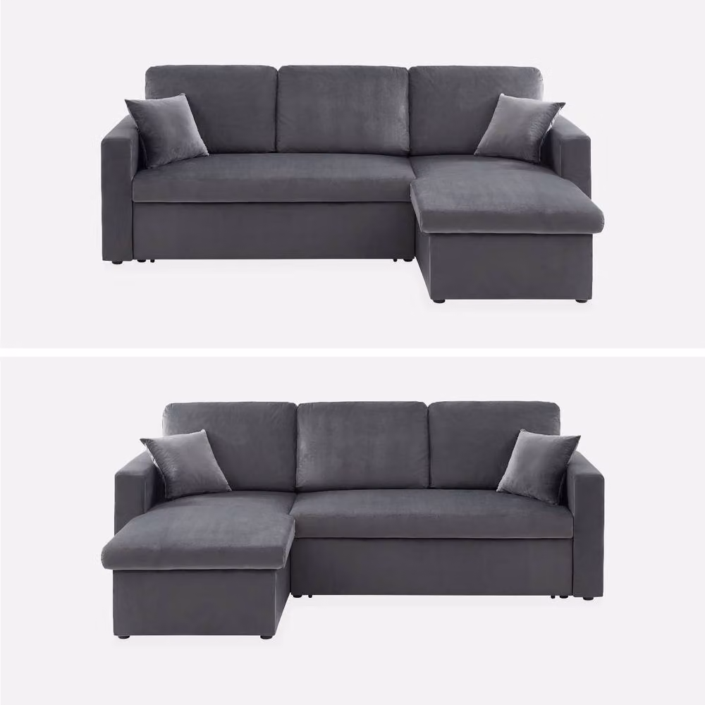 sweeek 3-Seater Reversible L-Shape Corner Sofa Bed with Storage in Grey – 2