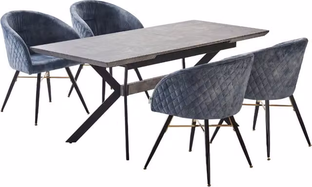 Life Interiors Vittorio Blaze LUX Mid-Century Extendable Rectangular Dining Set with 4 X-Frame Chairs in Grey