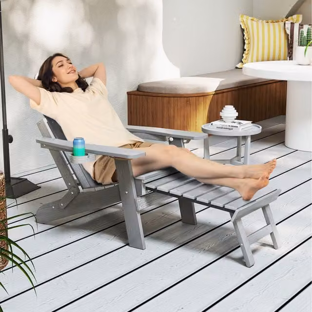 Costway Grey Adirondack Patio Lounge Chair