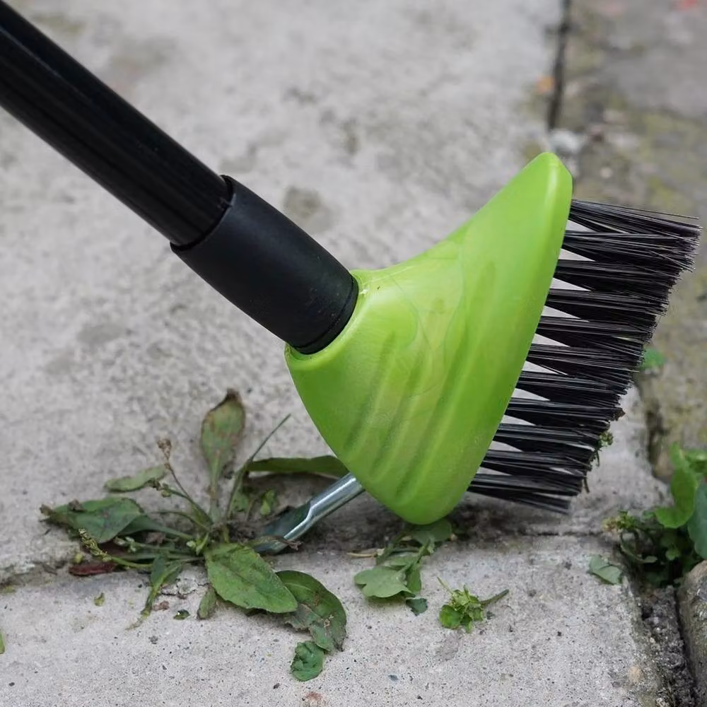 VOGREX 3 in 1 Extendable Manual Patio Weed Brush, Moss and Leaf Remover Tool in Multicolour and Green – 4