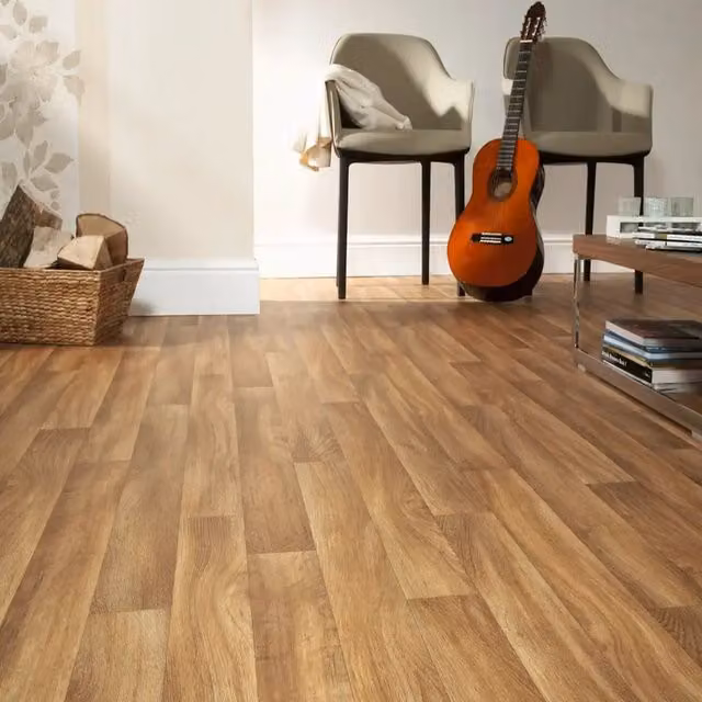 Vinyl Flooring UK Brown Wood Effect Non Slip 2.0mm Vinyl Flooring Sheet, W: 200 cm, L: 300 cm