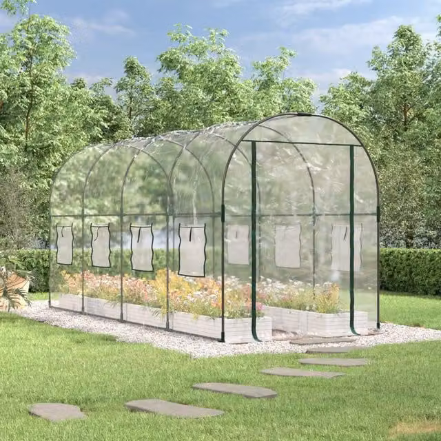 Berkfield Home Transparent Greenhouse with Powder-coated Steel Frame and PVC Covering, W/D/H: 160 x 400 x 190 cm – 1