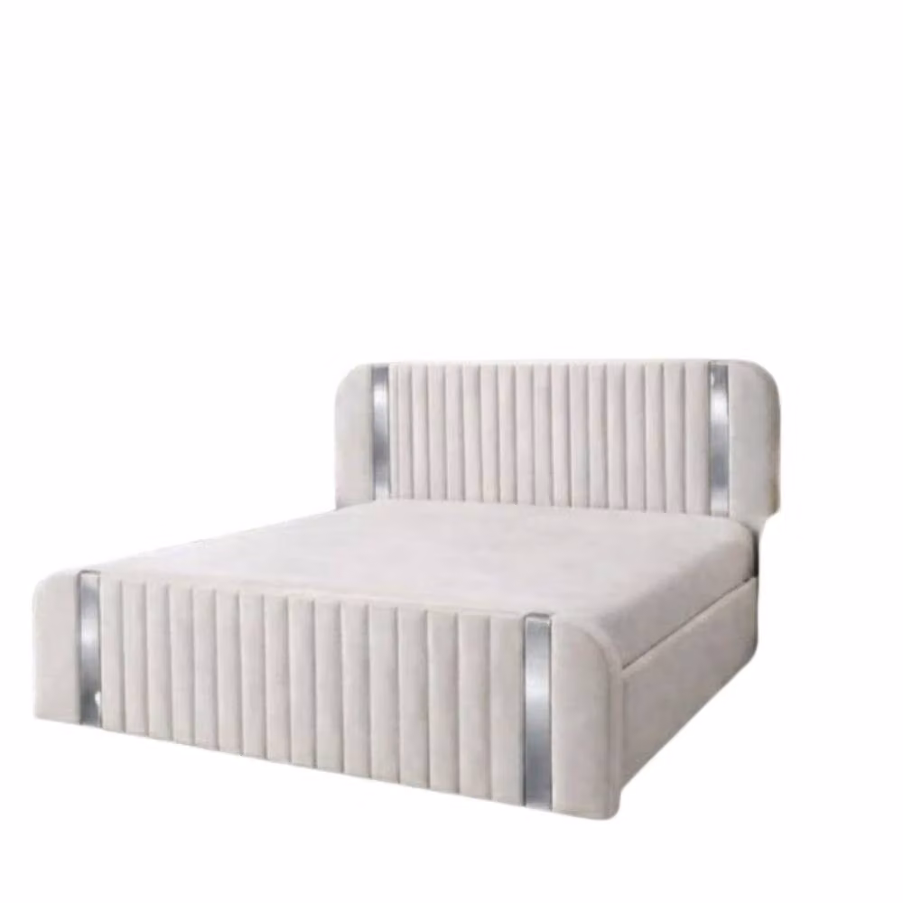 Stratus Interiors Aura Rounded Panel Bed Frame in White Velvet with Silver Accents, Super King Size (W: 180 cm x D: 200 cm) – 2