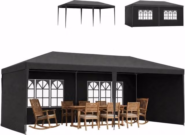 Outsunny Party Tent Gazebo Marquee with Windows and Side Panels, Dark Grey, W: 6 m, D: 3 m, H: 2.55 m