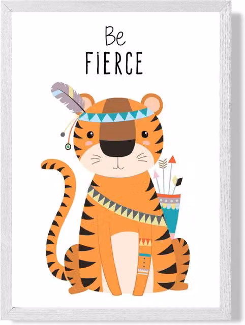ARTZE Be Fierce Tiger Tribal Animal Quote Framed Print, Orange and White, A3 – 1