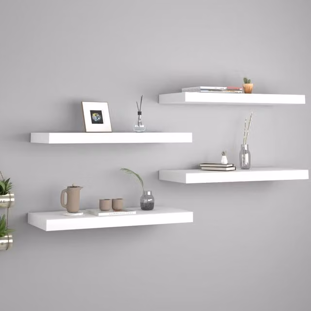 Berkfield Home Floating Wall Shelves, 4 Piece Set in White MDF, W: 60 cm, D: 23.5 cm, H: 3.8 cm – 1