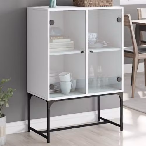 vidaXL Side Cabinet with Glass Doors, White, W/D/H: 69 x 37 x 100 cm – 2