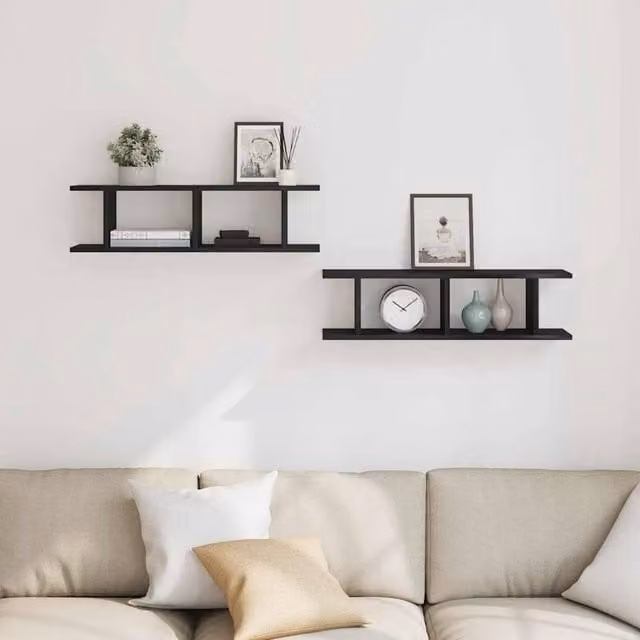 Berkfield Home Wall Mounted Shelves, 2 Pack, Black Oak, W: 75 cm, D: 20 cm, H: 18 cm – 1