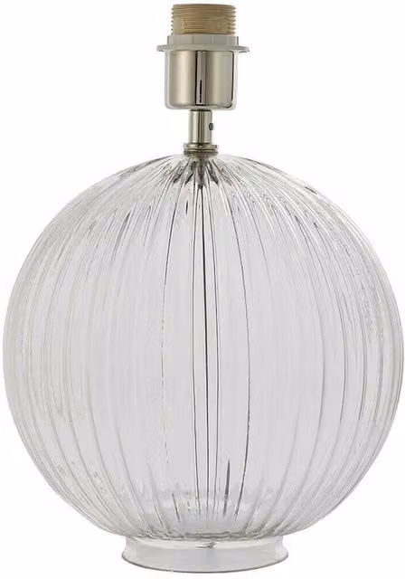 Loops Round Textured Table Lamp Base in Clear Ribbed Glass and Nickel, H: 34.0 cm, W: 25.0 cm, D: 25.0 cm