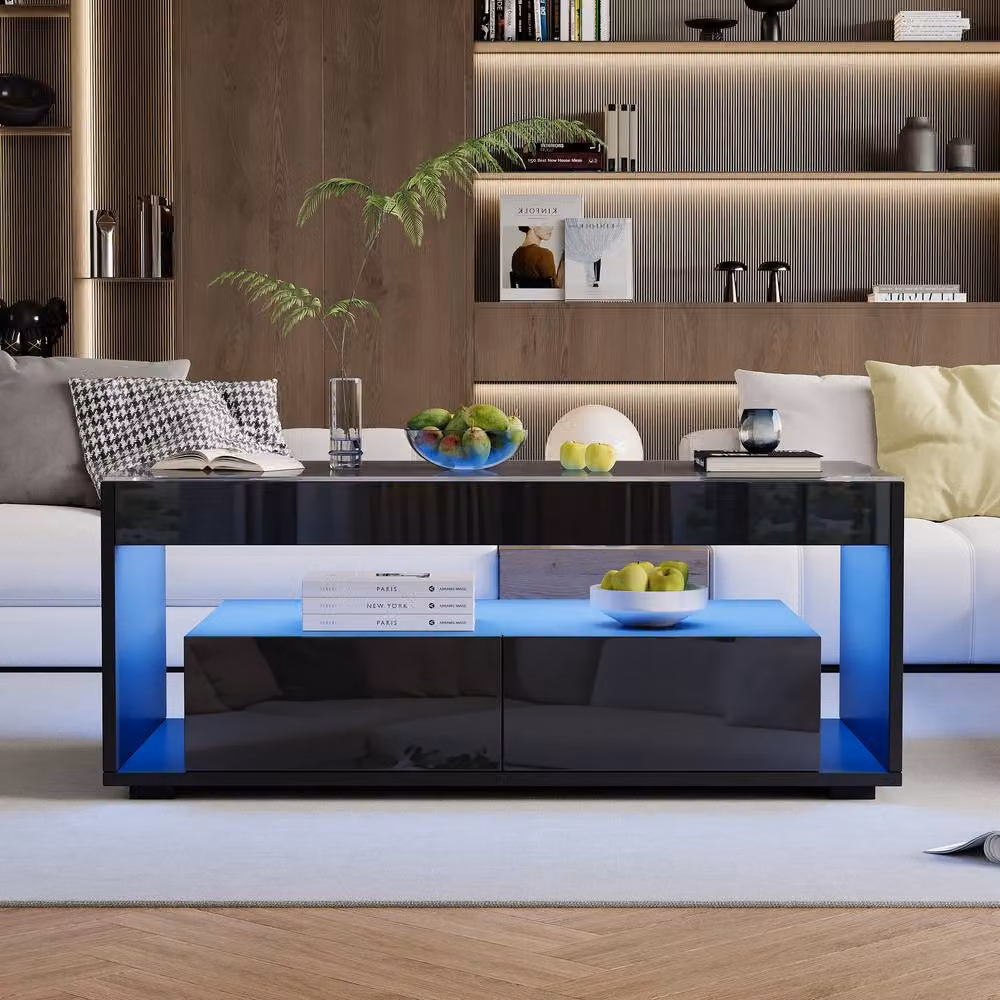 STILVORA Modern Rectangular Coffee Table with Glass Top and Black Glossy Finish, W: 100 cm, D: 50 cm, H: 40 cm – 2