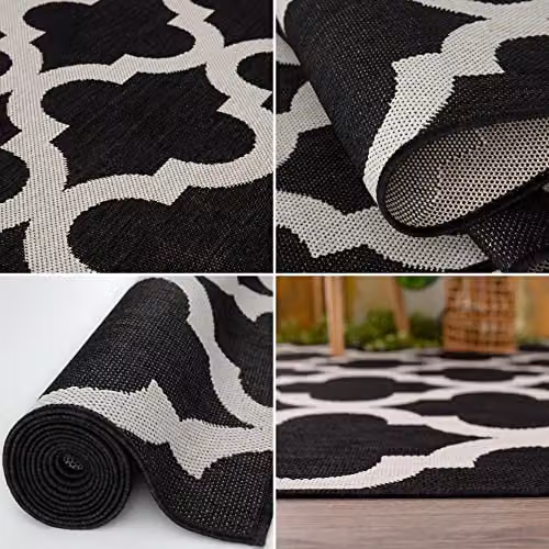 THE RUGS Black Geometric Indoor and Outdoor Area Rug, W/D: 200 x 290 cm – 6