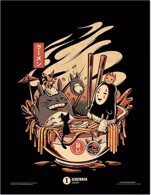 Ilustrata Ramen Pool Party Framed Multicolour Wall Poster in Black – 1
