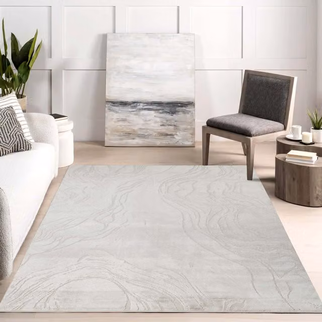 Novu Modern Abstract Action Living Room Area Rug in Beige and Grey, W/D/H: 170 x 120 cm