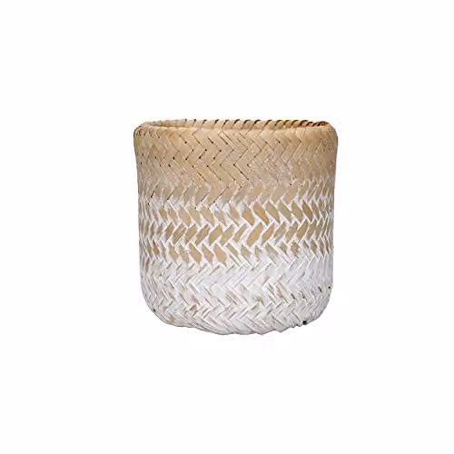 KitchenCraft Rattan Tabletop Planter in White, Brown and Beige, W/D/H: 12 x 12 x 11.5 cm – 1