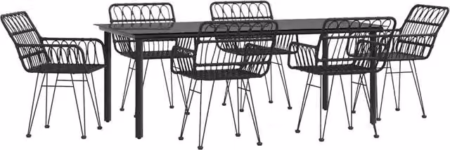 Berkfield Home Beautiful 7 Piece Black Poly Rattan Garden Dining Set – 1