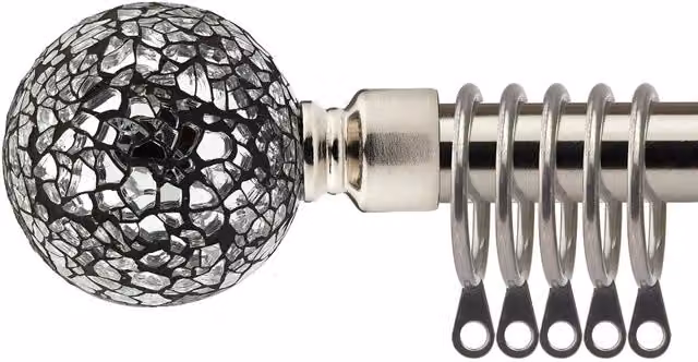 New Edge Blinds Silver Mirrored Extendable Metal Curtain Pole Set, 120 cm - 210 cm – 1