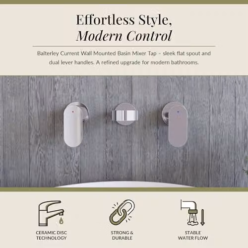 Balterley Wall Mount Basin Mixer Tap and Back Plate with Dual Lever Handles, Chrome, W/D/H: 7.5 x 19.3 x 28 cm – 2
