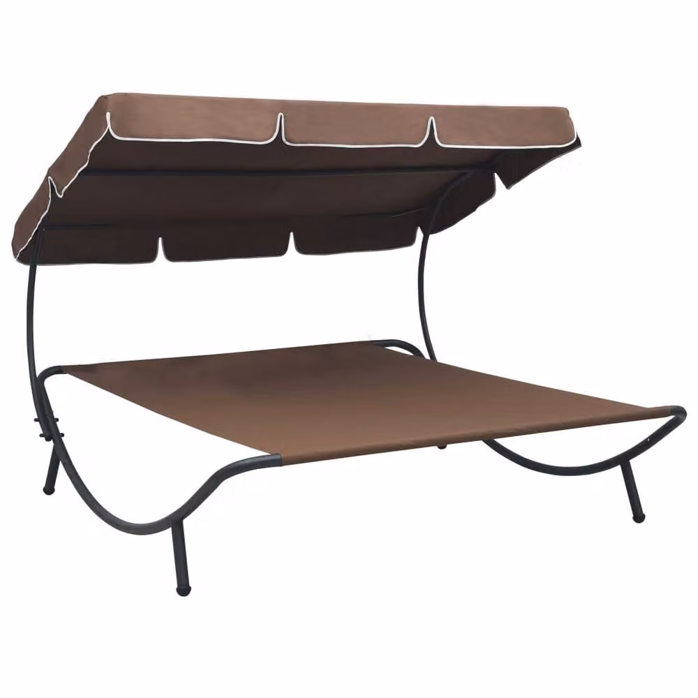Berkfield Home Outdoor Lounge Bed with Canopy in Brown, W/D/H: 173 x 135 x 173 cm – 2