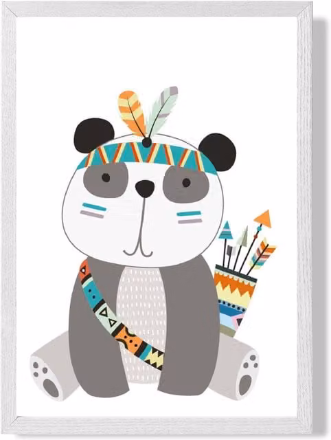 ARTZE Panda Tribal Animal Framed Print in Grey and White, A2 Size