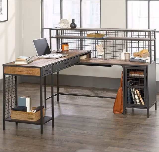 Teknik Modern Black Corner L-Shaped Desk with Dual Pedestal and Grommet