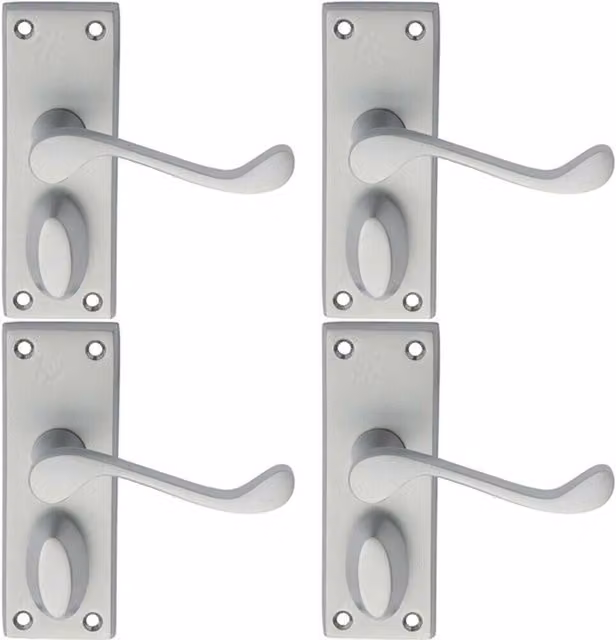 Loops 4x Pair Victorian Scroll Handles on Privacy Backplate in Satin Chrome, W: 11.8 cm, H: 4.3 cm