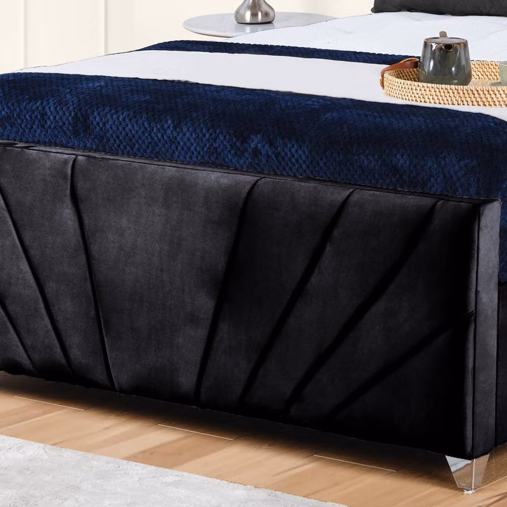 UK Bed Furniture Sunrise Black Velvet Upholstered Gas Lift Storage Bed with 48 inch Headboard, Size: 180 x 200 cm – 3