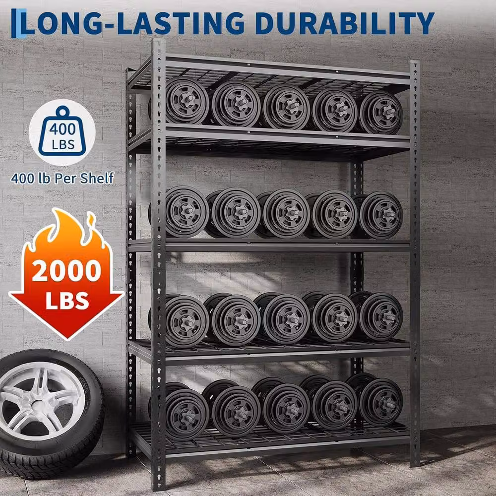 London Boutique 2-Pack Heavy Duty 5-Tier Metal Storage Rack with Adjustable Shelving in Black – 4