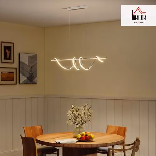 HOMCOM Dimmable LED Pendant Light, Height Adjustable, Silver Tone – 2