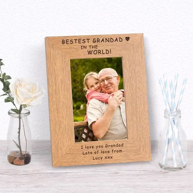 Uniqueful Men's Personalised Bestest Grandad in the World Rectangular Wood Picture Frame, Brown, W/H: 10 x 15 cm