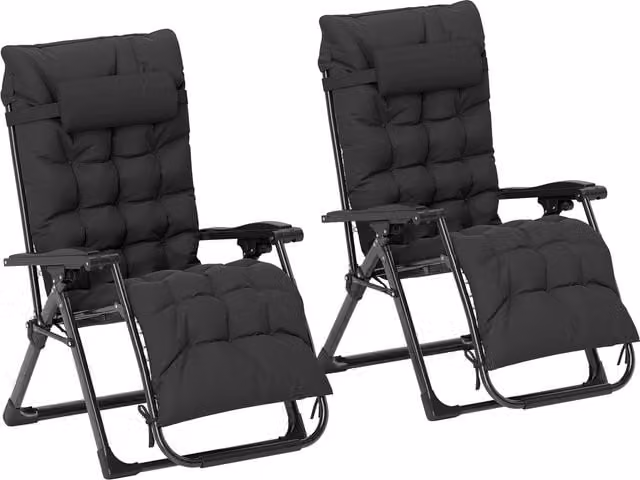 Outsunny 2 Piece Reclining Zero Gravity Sun Lounger with Armrests and Weatherproof Cushions, Black