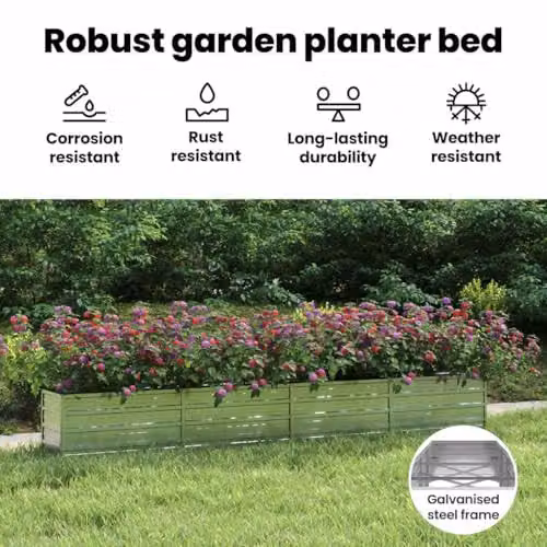 vidaXL Galvanised Steel Raised Bed in Silver, W: 320 cm, D: 40 cm, H: 45 cm – 3