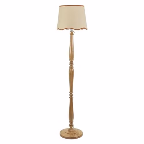 ValueLights Natural Wood Candlestick Floor Lamp with Rust Trim Scallop Shade and Included LED Bulb in White and Sand