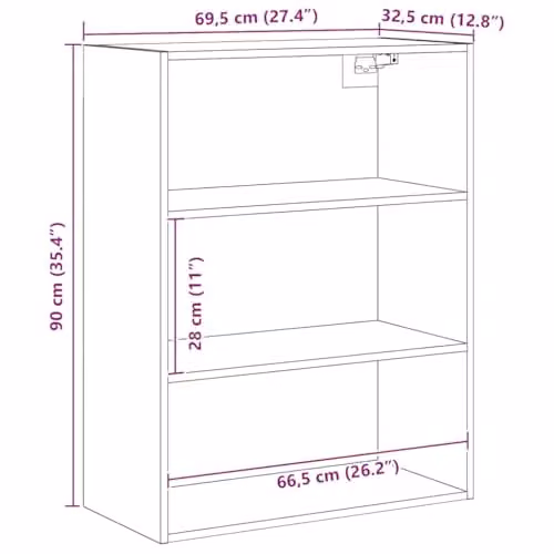 vidaXL Modern Hanging Wall Cabinet in Artisan Oak, Brown, W: 69.5 cm, D: 32.5 cm, H: 90 cm – 3