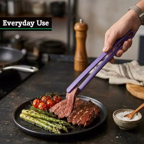 Orsina Silicone Tongs in Pink and Purple, Heat Resistant and Non-Scratch Kitchen Grabbers – 5